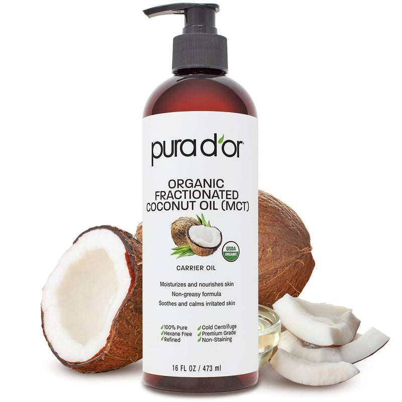 [Australia] - PURA D'OR 16 Oz ORGANIC Fractionated Coconut Oil - MCT Oil - 100% Pure & Natural USDA Certified Cold Pressed Carrier Oil - Unscented, Hexane Free Moisturizer For Face, Skin & Hair Tonic - Men & Women 