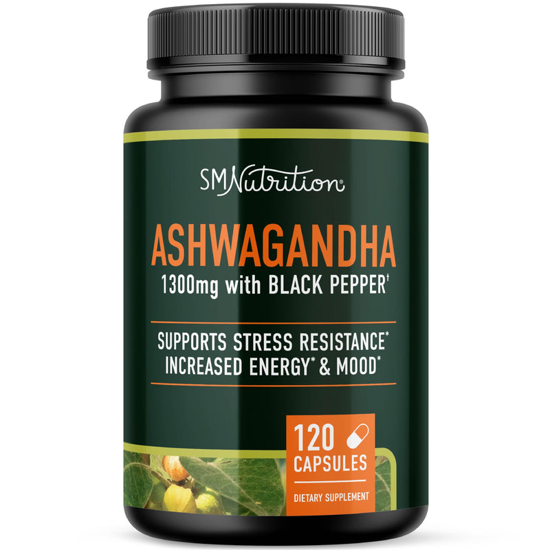 [Australia] - Smoky Mountain Naturals, LLC Ashwagandha Supplement 1300mg | High Absorption Adaptogen from Root Powder with Black Pepper | Non-GMO | 120ct, 2-Month Supply 
