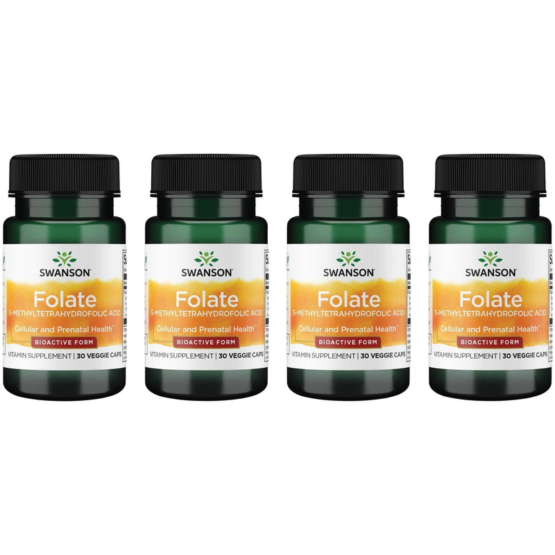 Swanson Folate (5-Methyltetrahydrofolic Acid) 400 mcg 30 Veg Capsules (4 Pack) 30 Count (Pack of 4)