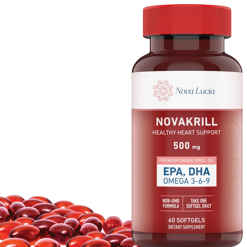 [Australia] - Natural Krill Oil Omega 3 6 9 Supplement, Burpless 60 Red Liquid Softgels, Rich in EPA, DHA, Astaxanthin, No Fishy Aftertaste, 1000mg per 2 Softgels 