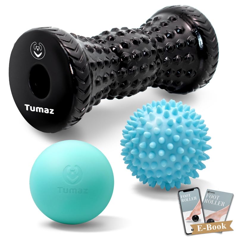 [Australia] - Tumaz Massage Ball & Foot Roller 3-in-1 Set with Spiky Ball, Lacrosse Ball, Massage Roller - Ergonomic Design to Relieve Plantar Fasciitis, Foot Massager for Deep and Superficial Muscle Pain Diamond(black) 3-piece Set 