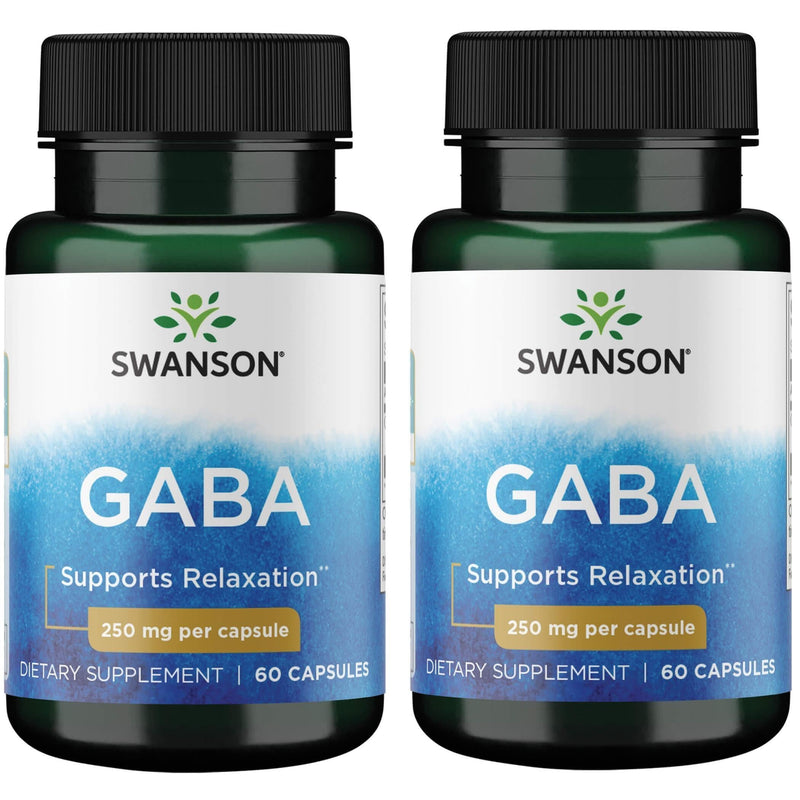 Swanson GABA Gamma Amino Acidbutyric Acid 250 Milligrams 60 Capsules (2 Pack) 60 Count (Pack of 2)