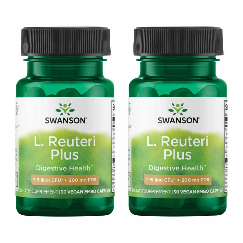 Swanson L. Reuteri Probiotic Plus, 7 Billion CFU, 30 Vegan Capsules, 2 Pack | With Lactobacillus Rhamnosus, Acidophilus, and FOS Prebiotic for Gut-Health-Conscious Adults, Full-Spectrum Support 30 Count (Pack of 2)