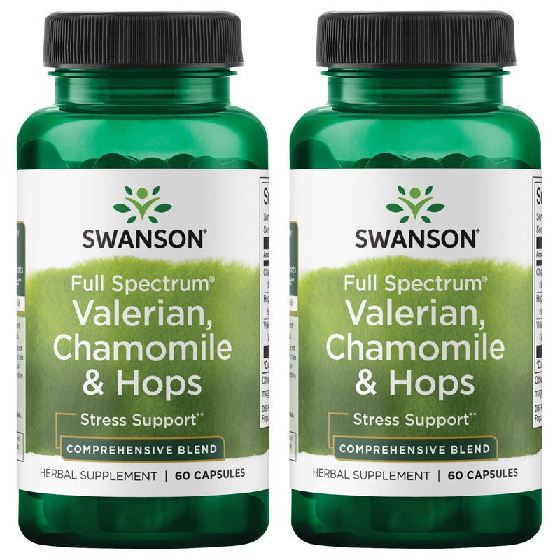[Australia] - Swanson Valerian, Chamomile & Hops - Full Spectrum Herbal Supplement Promoting Relaxation & Comfort - Natural Formula Supporting Mind & Body Wellness - (60 Capsules) (2 Pack) 