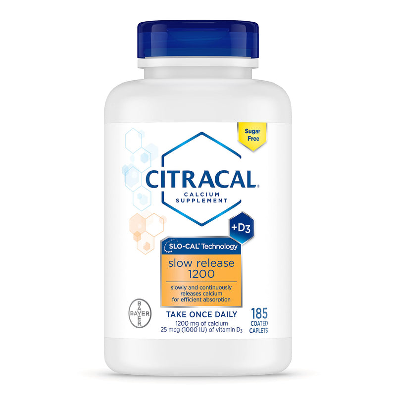 [Australia] - Citracal Slow Release 1200, 1200 mg Calcium Citrate with Vitamin D (1000 IU), Vitamin D3, Bone Health Support, Calcium Supplement for Ages 12+, 185 Count 