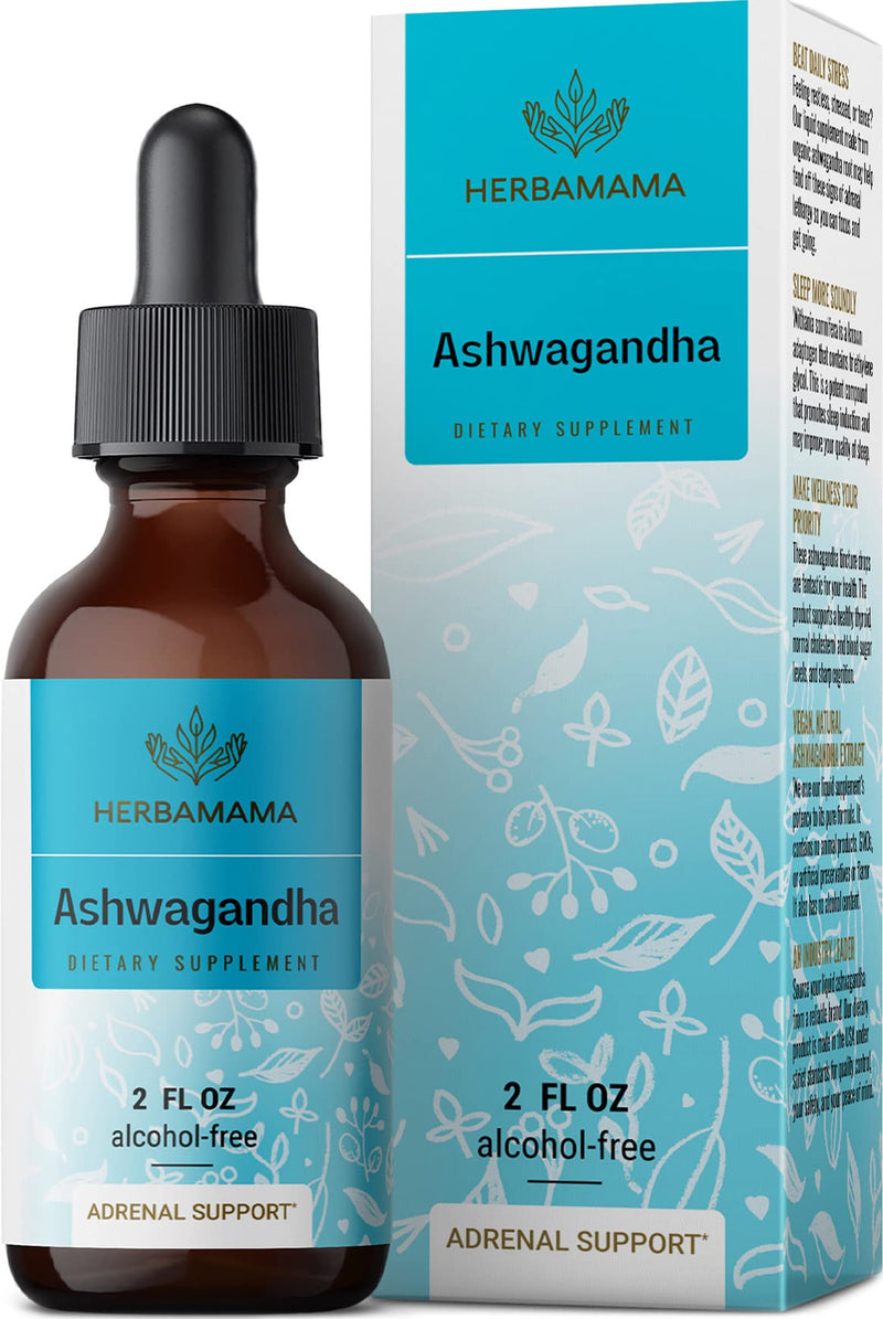 [Australia] - HERBAMAMA Ashwagandha Liquid Drops - Organic Ashwagandha Root Tincture - Ashwagandha Extract Supplements for Men & Women - Vegan Liquid Complex 2 fl oz. 