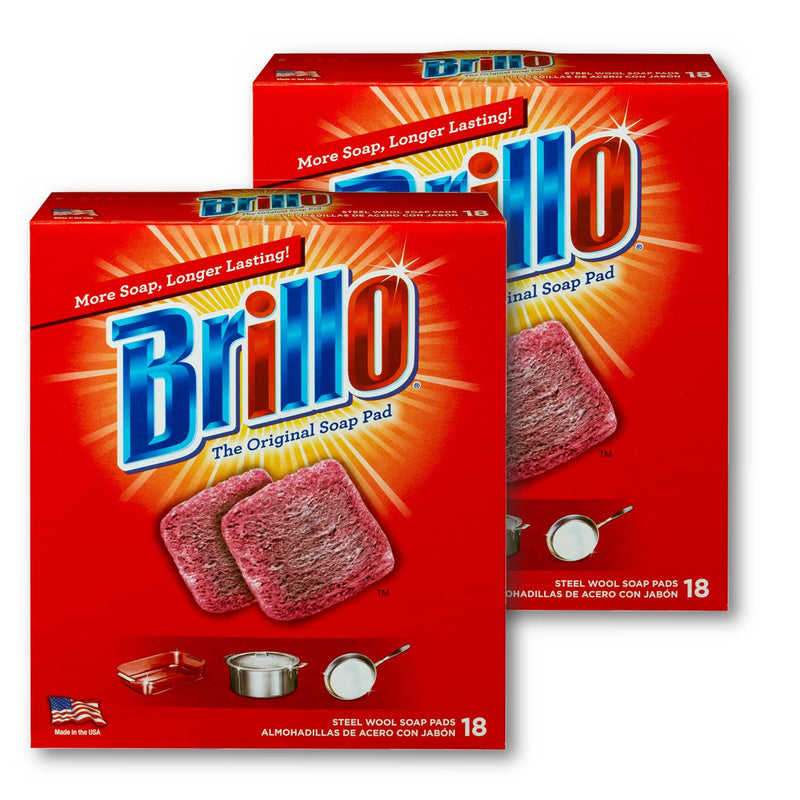 [Australia] - Brillo Steel Wool Soap Pads, Long Lasting, Original Scent Cleaning, 18 Count (Original, 18 Count (Pack of 2)) 18 Count (Pack of 2) 