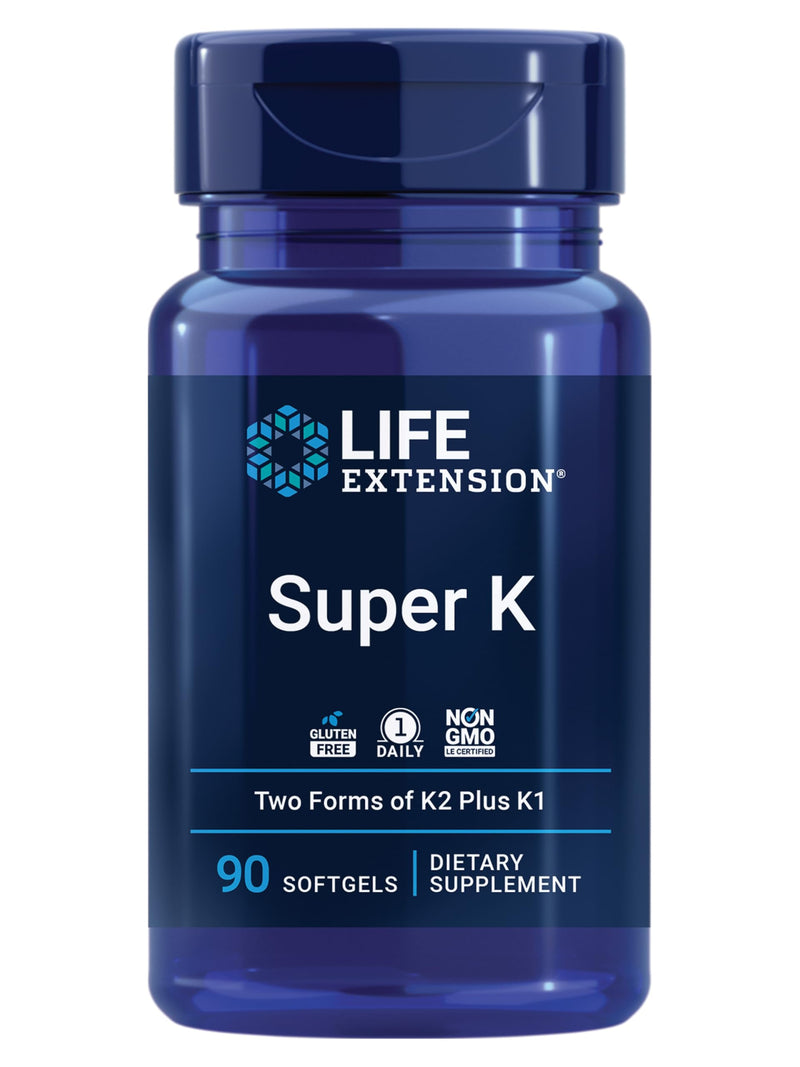 Life Extension Super K, Vitamin K Supplement, 2000 Mcg Vitamin K and 1180 Mcg Vitamin K2, Heart Health, Once-Daily, 90 Softgels | Vitamin K1, K2 MK-7 & K2 MK-4 for Heart & Arterial Health and Calcium Balance; 3-Month Supply, 1 Daily, Gluten-Free & Non-...