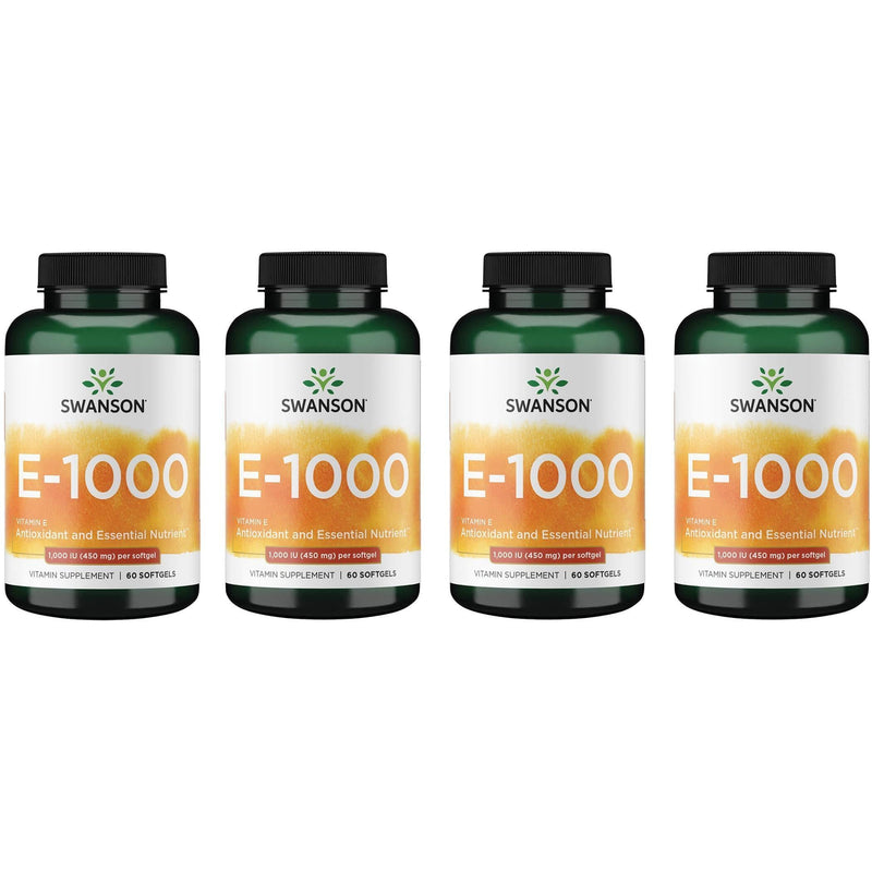 Swanson Vitamin E 1000 Iu 1000 Iu (450 Milligrams) 60 Sgels (4 Pack) 60 Count (Pack of 4)