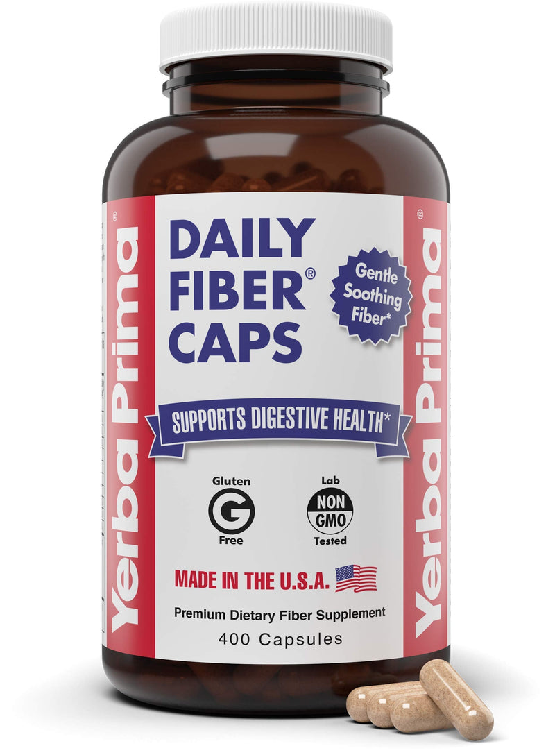 [Australia] - Yerba Prima Daily Fiber Caps Formula, 400 Capsules - Both Soluble and Insoluble - with Psyllium Seed Husks, Acacia Gum, Apple Fiber and More - Dietary Supplement 400 Count (Pack of 1) 