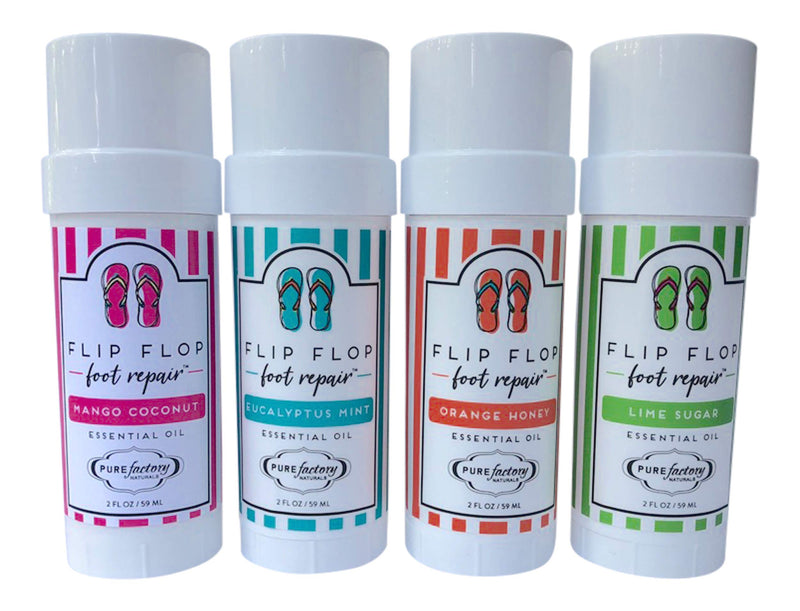 [Australia] - PureFactory Naturals Foot Balm Moisturizer For Rough Heels & Dry, Cracked Feet – Flip Flop Foot Repair Bundle – 4 Pack – Mango Coconut, Lime Sugar, Orange Honey, Eucalyptus Mint 