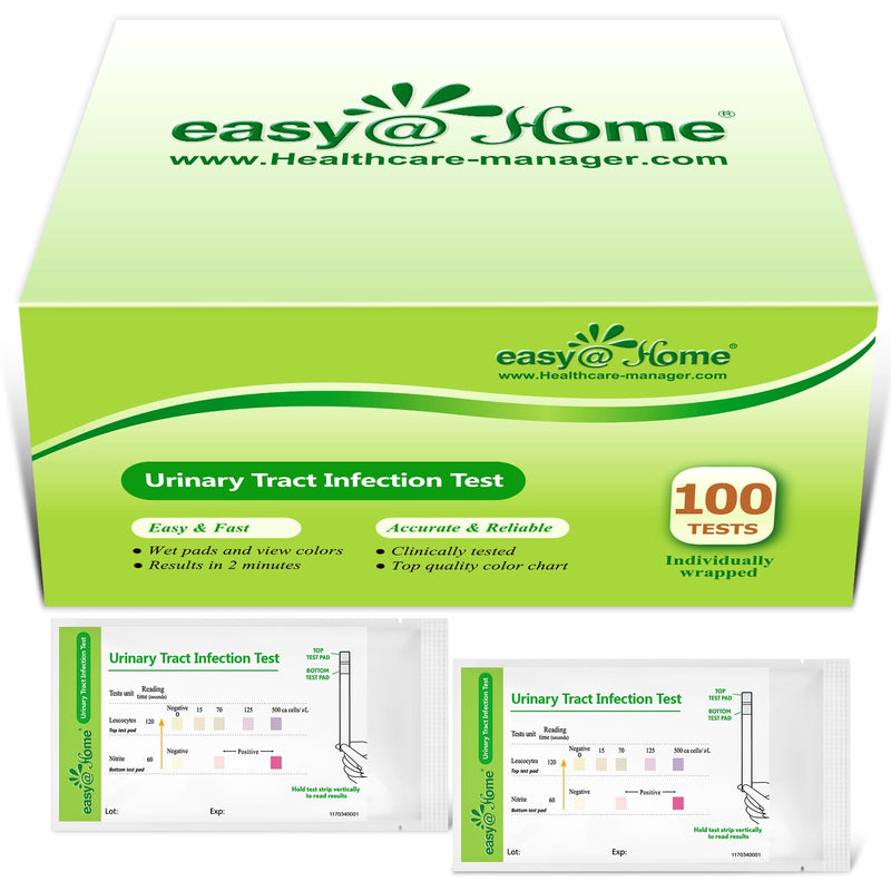 Easy@Home Urinary Tract Infection Test Strips 100 Pack, Individual Pouch UTI Urine Testing Kit for Urinalysis and Detection of Leukocytes and Nitrites (UTIPOUCH-100P) | Individual Pouch UTI Urine Testing Kit for Urinalysis and Detection of Leukocytes a...