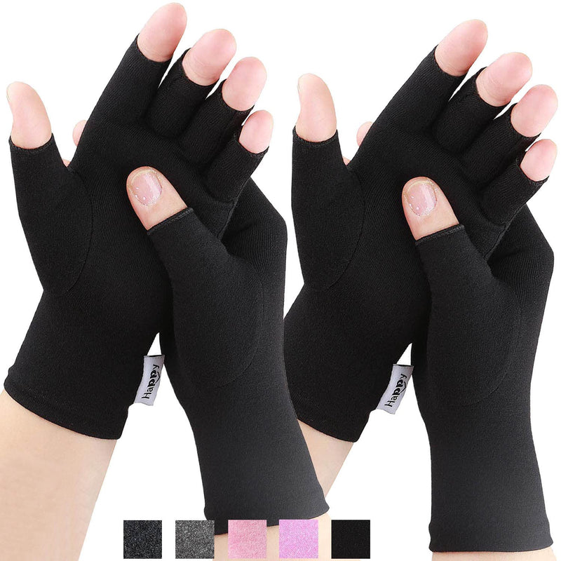 [Australia] - 2 Pairs Arthritis Compression Gloves for Arthritis, Rheumatoid, Carpal Tunnel Pain, Driving, Typing Fingerless Gloves For Women Men, Support Hand, Wrist and Joint (Pure Black, Small) Pure Black 