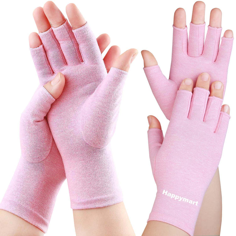 [Australia] - 2 Pairs Arthritis Gloves for Women for Pain, Compression Gloves for Carpal Tunnel Relief, Rheumatoid Osteoarthritis, Fingerless Gloves for Women and Men, Typing (Pink, Large) Large (2 Pair) Pink 
