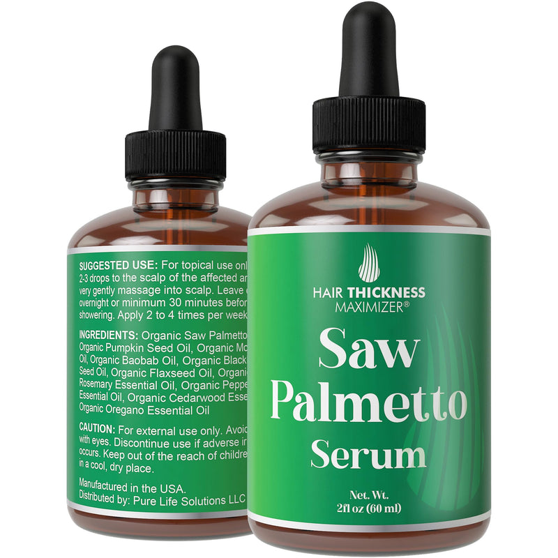 Saw Palmetto Serum for Hair Growth and Thickening - With Rosemary, Peppermint, Pumpkin Seed Oils. Vegan Moisturizing and Strengthening Scalp Treatment for Women, Men, Weak, Dry, Frizzy Hair 2oz | Pumpkin Seed Oil, Vegan Thickening, Moisturizing, Streng...