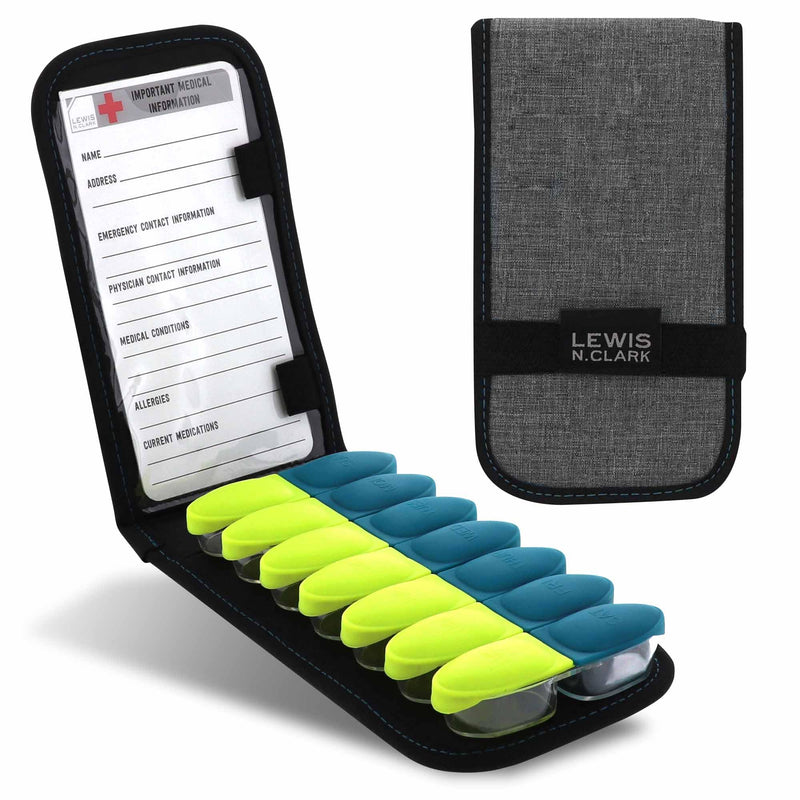 Lewis N. Clark Magnetic Folding Pill Organizer Supplement Case for OTC Medicine, Prescription Vitamins - 14 Slots, Gray/Black (B779)