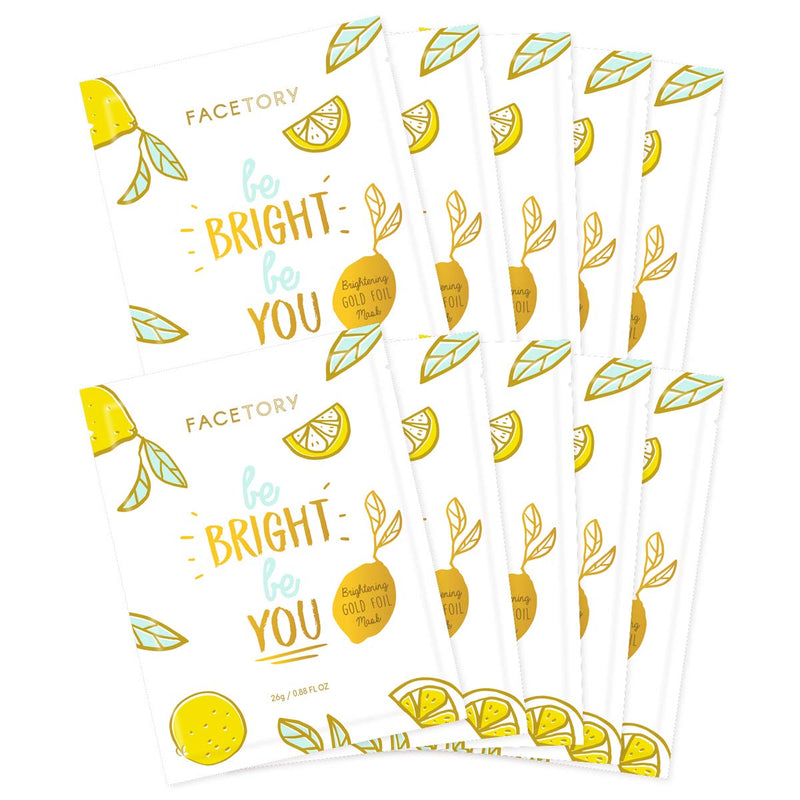 FACETORY Be Bright Be You, Korean Face Mask, Brightening Gold Foil, 10 Pack | Sheet Mask with Lemon Extract, Visibly Firms & Illuminates Dull Skin, Radiant Glow, K Beauty Skin Care 1 Count (Pack of 10)