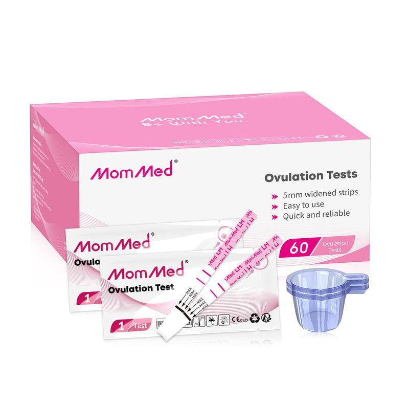 MomMed Ovulation Test Strips (LH60) with 60 Collection Cups, Reliable LH Surge Predictor OPK Kit, Accurately Track Ovulation Test, High Sensitivity Result for Women Home Testing 60 Count (Pack of 1) Pink