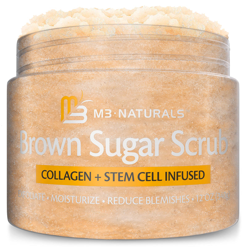 [Australia] - Brown Sugar Scrub Face Foot & Body Exfoliator Infused with Collagen and Stem Cell Exfoliating Salt Body Scrub for Toning Skin Cellulite Skin Care, 12oz by M3 Naturals Brown Sugar 