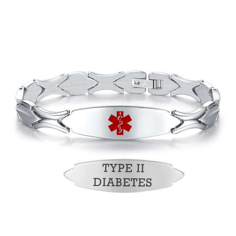 [Australia] - LinnaLove Personalized Medical Alert Bracelets for women Fashion Stainless Steel Emergency Medical Bracelets w/Free Engraving (7.5) type 2 diabetes 