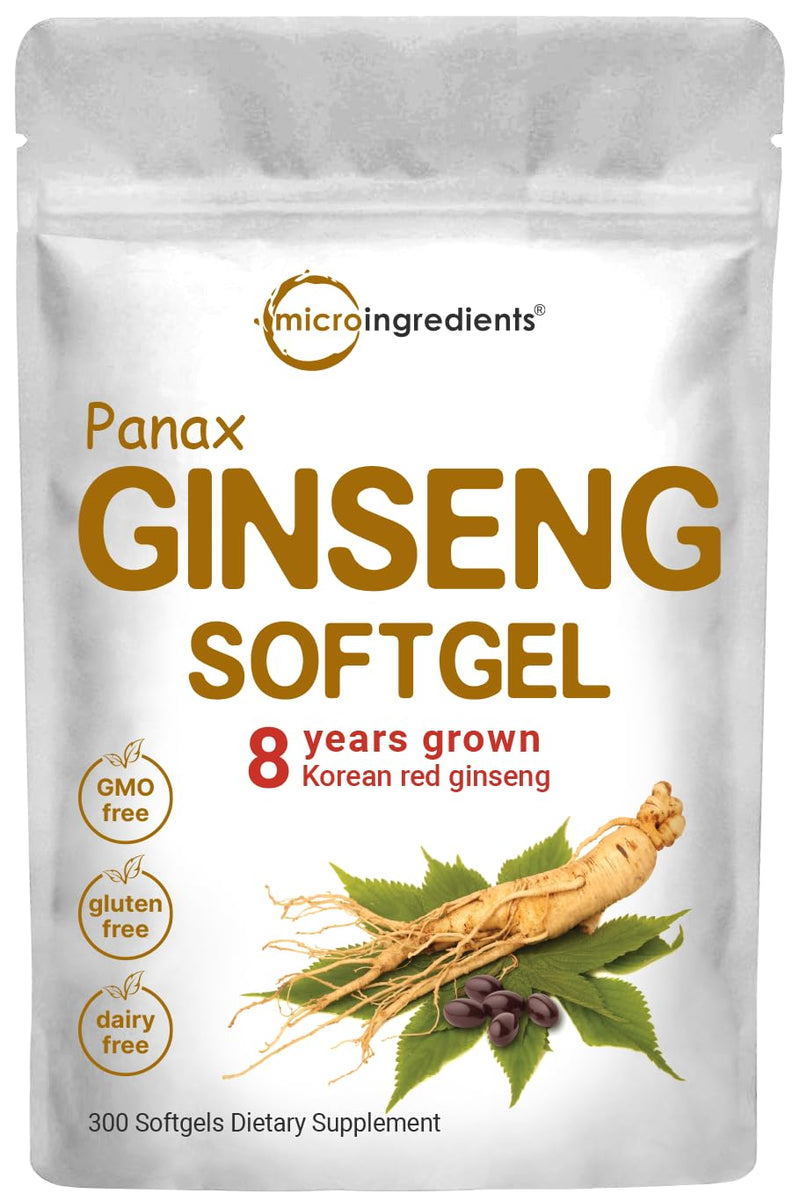 [Australia] - Micro Ingredients Red Panax Ginseng Supplement 6,000mg Per Serving, 300 Softgels | High Potency Korean Ginseng Root Extract with Active Ginsenosides | Supports Energy & Immune Health | Non-GMO 