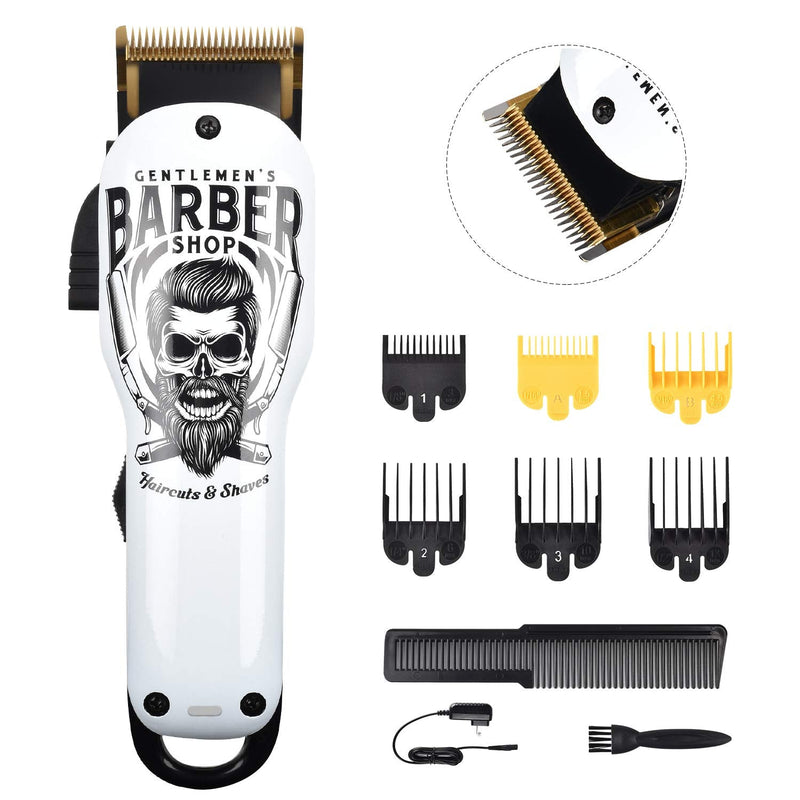 [Australia] - BESTBOMG® Updated Professional Hair Clippers Cordless Hair Haircut Kit Rechargeable 2000mAh Hair Beard Trimmer Haircut Grooming Kit with 6 Guide Combs & for Men/Father/Husband/Boyfriend White-1 