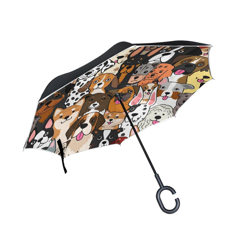 MRMIAN Doodle Dogs and Cat Faces Animal Colorful Windproof Inverted Open Close Reverse Rain Umbrella Inside Out Quality Waterproof Parasol Upside Down Stick Shelter with Hook c Handle multicolor 7 one size