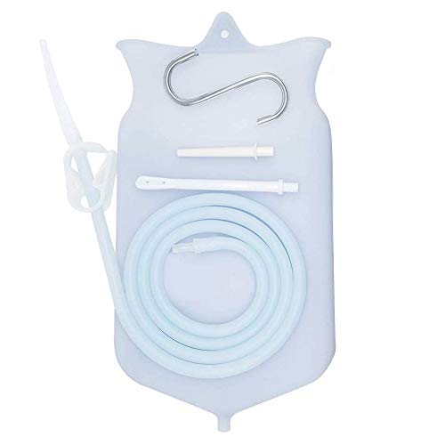 [Australia] - Non-Toxic Silicone Enema Bag Kit BPA and Phthalates Free Anal Douche for Colon Cleansing with Hose, 3 Nozzle (2 Quart Transparent) White 