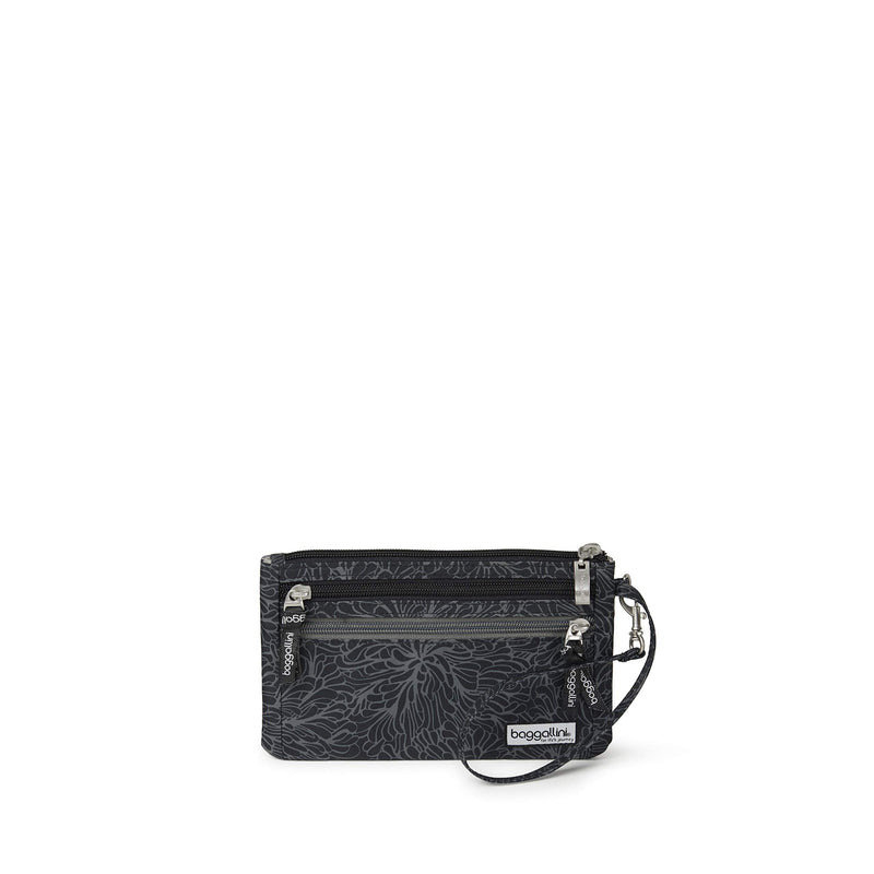 Baggallini Anti-theft RFID Currency Organizer 8"x4.25" Travel Accessory Passport Holder Money Belt Wallet w/Card Slots Midnight Blossom