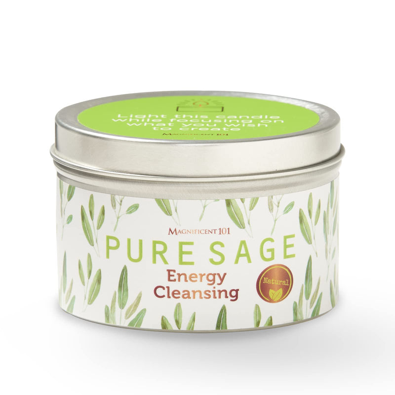 [Australia] - Magnificent 101 Long Lasting Pure White Sage Candle - 6 Oz - 35 Hour Burn Time - Organic, All Natural, Soy Candle to Cleanse Your Home & Calm, Soothe, Use with Sage Smudge Kit - Spiritual Pure Sage 