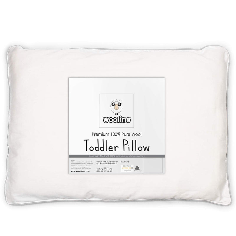 [Australia] - Woolino Toddler Pillow, Premium Breathable 100% Wool Fill & Cotton Cover Toddler Sleeping Pillow, Small Kids Travel Size, 14x19 