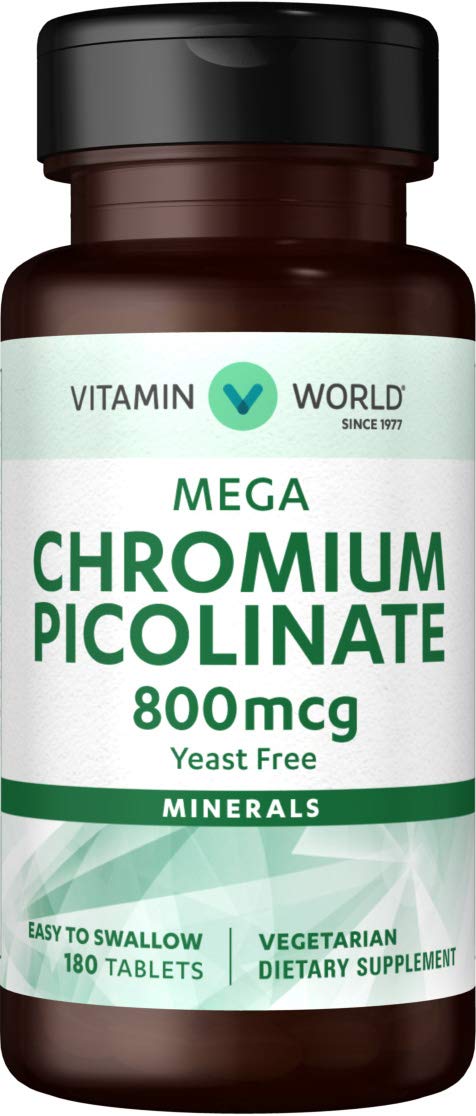 [Australia] - Vitamin World Mega Chromium Picolinate 800 mcg. 180 Tablets, Trace Mineral Supplement, Yeast-Free, Vegetarian, Gluten Free 