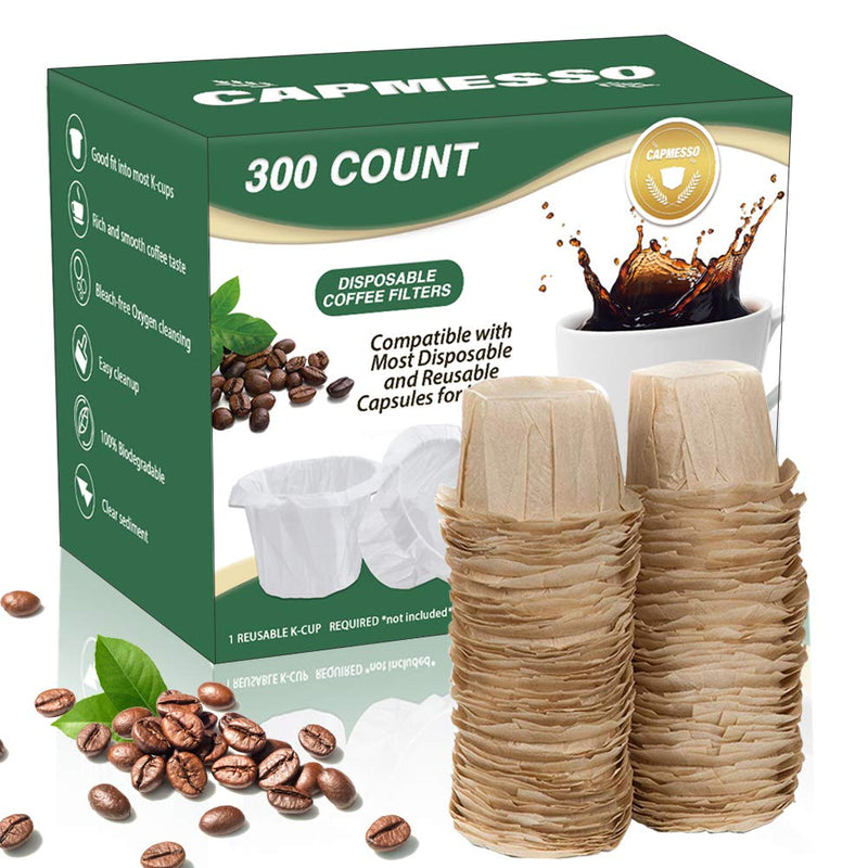[Australia] - CAPMESSO Disposable Coffee Paper Filters Replacement Kerig Filter Compatible with Reusable Single Serve Pods Keurig Coffee Maker-300 Count (Natural) Natural-300 Count 