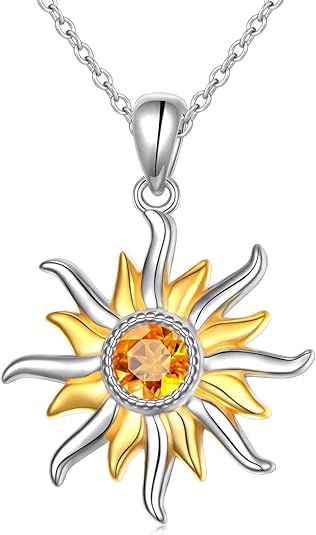 [Australia] - Sterling Silver Sun Sunburst Pendant Necklace with Citrine Swarovski Crystal, November Birthstone Jewelry, Christmas Gift for Women Girls 