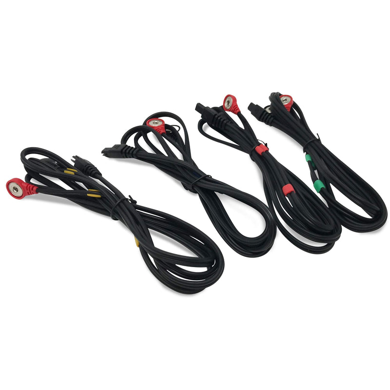 Discount TENS Brand - Lead Wires Compatible with Compex, Snap, 4 Pack | Molded strain-relief sleeves, durable flexible insulated cable resists kinking and breakage, connects 2 electrodes per wire Compex Snap