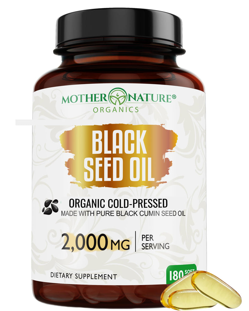 [Australia] - ORGANIC Black Seed Oil Capsules - 3 Month Supply - 180 Count (2000mg Per Serving) High Potency, Organic Cold Pressed Nigella Sativa Oil (Non-GMO) 180 Count (Pack of 1) 