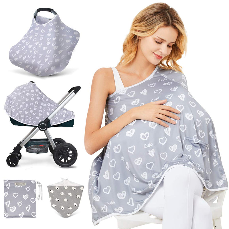 [Australia] - Baby Nursing Cover & Nursing Poncho - Multi Use Cover for Baby Car Seat Canopy, Shopping Cart Cover, Stroller Cover, 360° Full Privacy Breastfeeding Coverage Heart-shaped 
