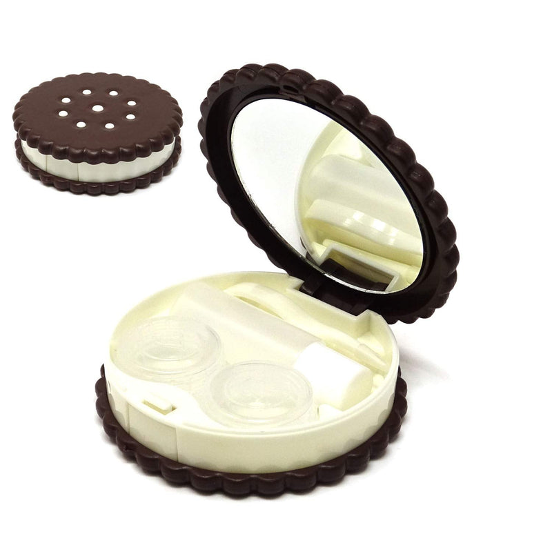 [Australia] - Honbay Cookie Shaped Contact Lens Case Travel Contact Lens Box with Mirror (Brown) Brown 