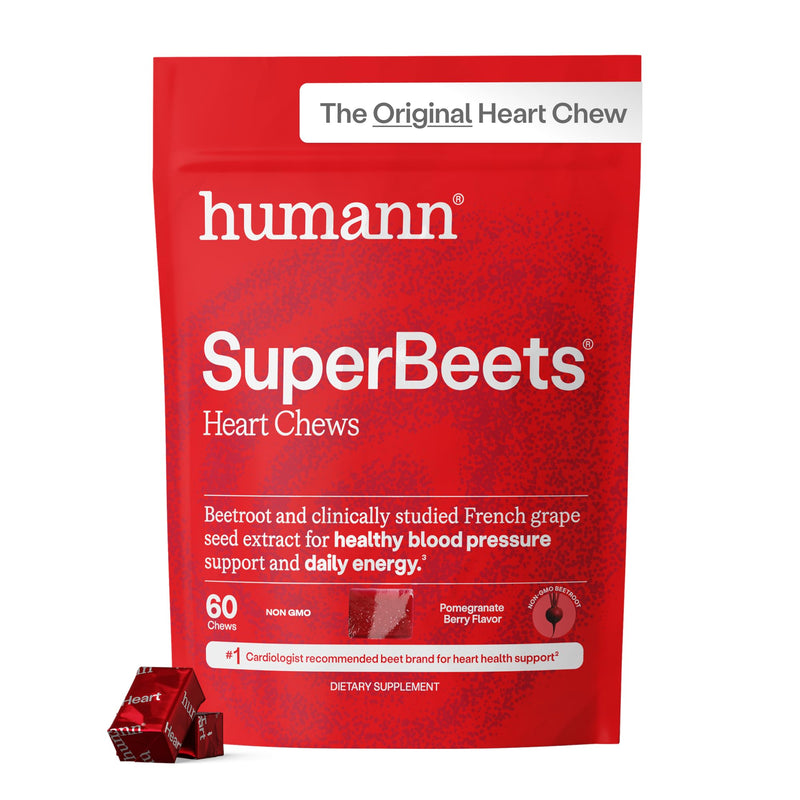HumanN SuperBeets Heart Chews, Beet Root Powder Support Energy Supplement, Nitric Oxide and Blood Pressure Support, Grape Seed Extract & Non-GMO, Heart Health, Pomegranate Berry Flavor, 60 Count 60 Count (Pack of 1)