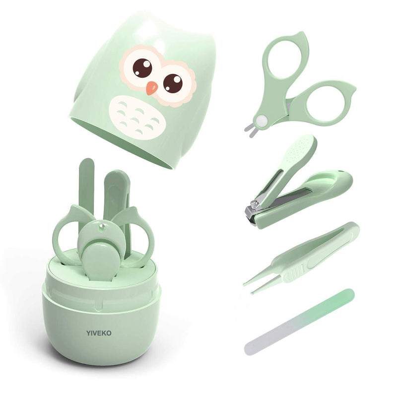 [Australia] - Baby Nail Kit, 4-in-1 Baby Nail Care Set with Cute Case, Baby Nail Clippers, Scissors, Nail File & Tweezers, Baby Manicure Kit and Pedicure kit for Newborn, Infant, Toddler, Kids-Owl Green 