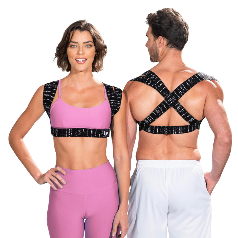 BackEmbrace Posture Corrector for Women and Men - Made in USA - Slim and Adjustable Shoulder Brace - Back Brace for Back Pain Relief- Black Drizzle M/L