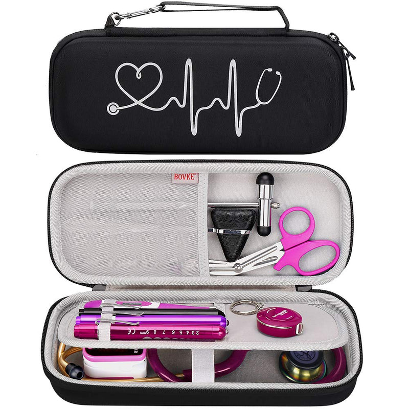 [Australia] - BOVKE Hard Stethoscope Case for 3M Littmann Classic III, Lightweight II S.E, Cardiology IV Diagnostic, MDF Acoustica Deluxe Stethoscopes - Extra Room for Taylor Percussion Hammer and Penlights, Black 