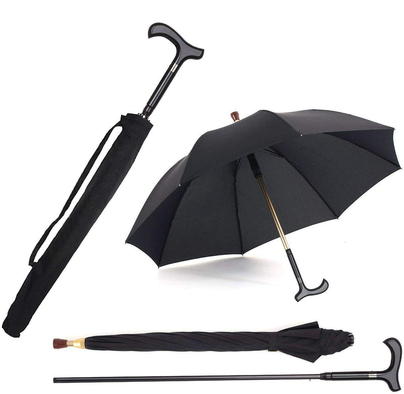Stick 2-in-1,Self Defense Cane Umbrella Man, Auto Open Long Handle, Large Detachable Sturdy Walking Stick Man Crutch Umbrella for Father's Day,Elderly Men(Black)