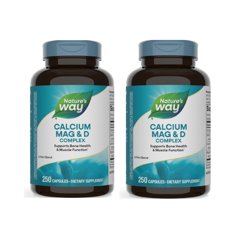 Nature's Way Calcium Magnesium & Vitamin D3 Complex, Healthy Bones & Teeth, Muscle Function and Relaxation*, Gluten Free, 250 Capsules (Packaging May Vary) - 2 Pack 250 Count (Pack of 2)