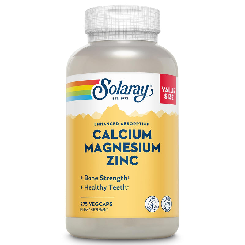 [Australia] - SOLARAY Calcium Magnesium Zinc Supplement - with Calcium 1000mg, Magnesium 500mg - Bone Health, Muscle Function, Heart Health and Immune Support - Vegan, 60 Day Guarantee, 68 Servings, 275 VegCaps 275 Count (Pack of 1) 