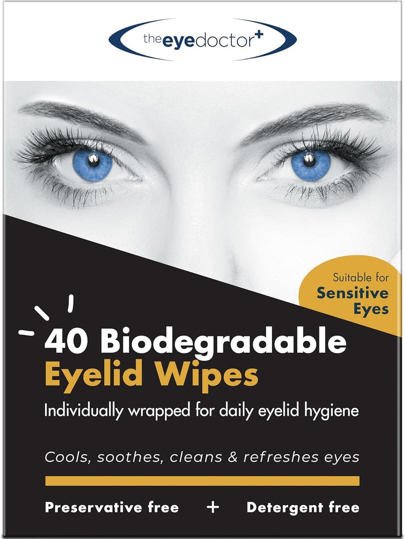 [Australia] - The Eye Doctor Biodegradable Eyelid Wipes - 40 x Single Use Eye Cleaning Wipes for Daily Lid Care - Individual Preservative Free Sensitive Eye Cleaner - Soothes Cleans and Refreshes Biodegradable Wipes 40 Count (Pack of 1) 