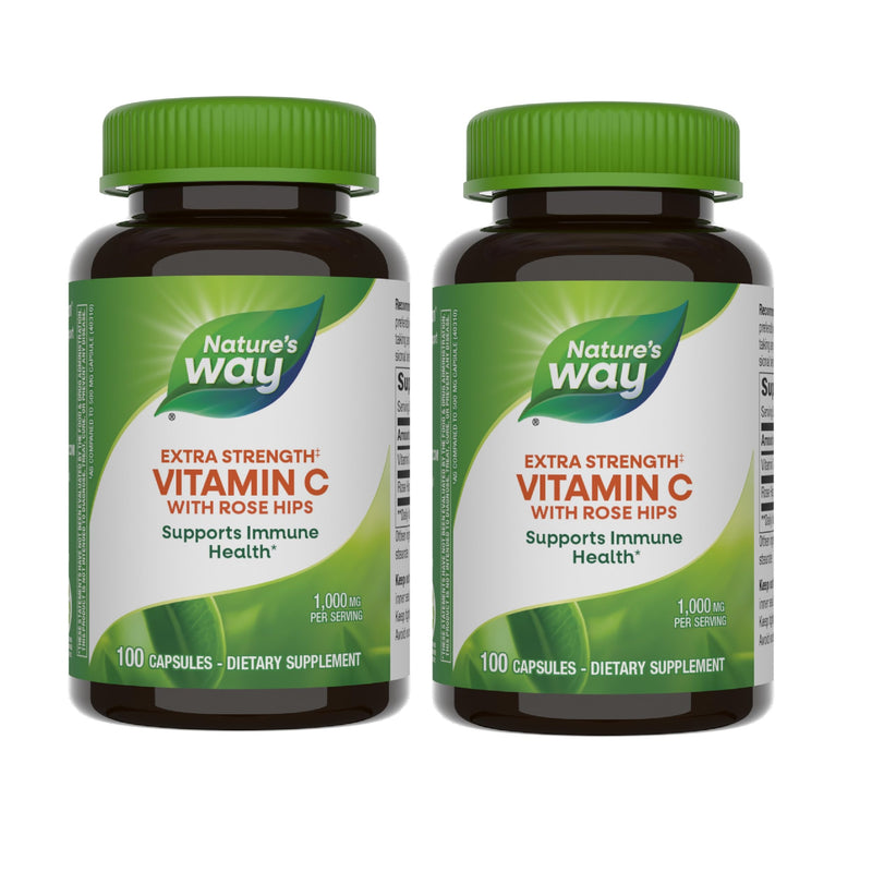 Nature's Way Vitamin C 1000 mg with Rose Hips, 1000 mg per Serving, 100 Capsules, Pack of 2 200 Count (Pack of 1)