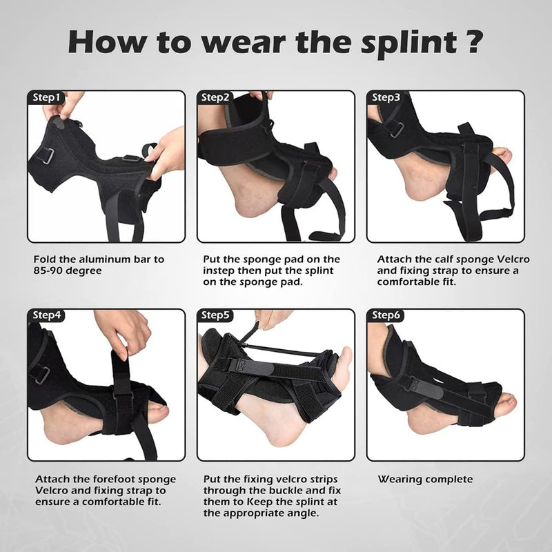 [Australia] - Plantar Fasciitis Night Splint Drop Foot Orthotic Brace,Improved Dorsal Night Splint for Effective Relief from Plantar Fasciitis, Achilles Tendonitis, Heel and Ankle Pain with Hard Spiky Massage Ball One Size Black 