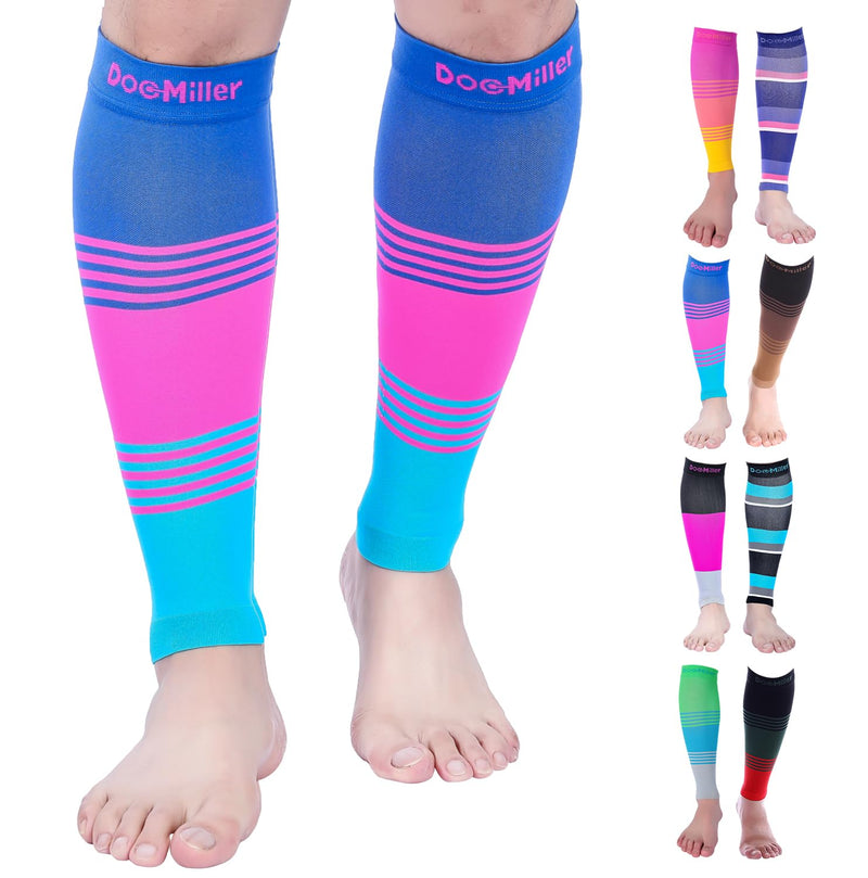 [Australia] - Doc Miller Compression Calf Sleeve for Men & Women, 20-30 mmHg Graduated Support, Knee High, Running, Shin Support, Calf Sleeves, Striped Design, 1 Pair 3X-Large Blue.Pink.Blue 