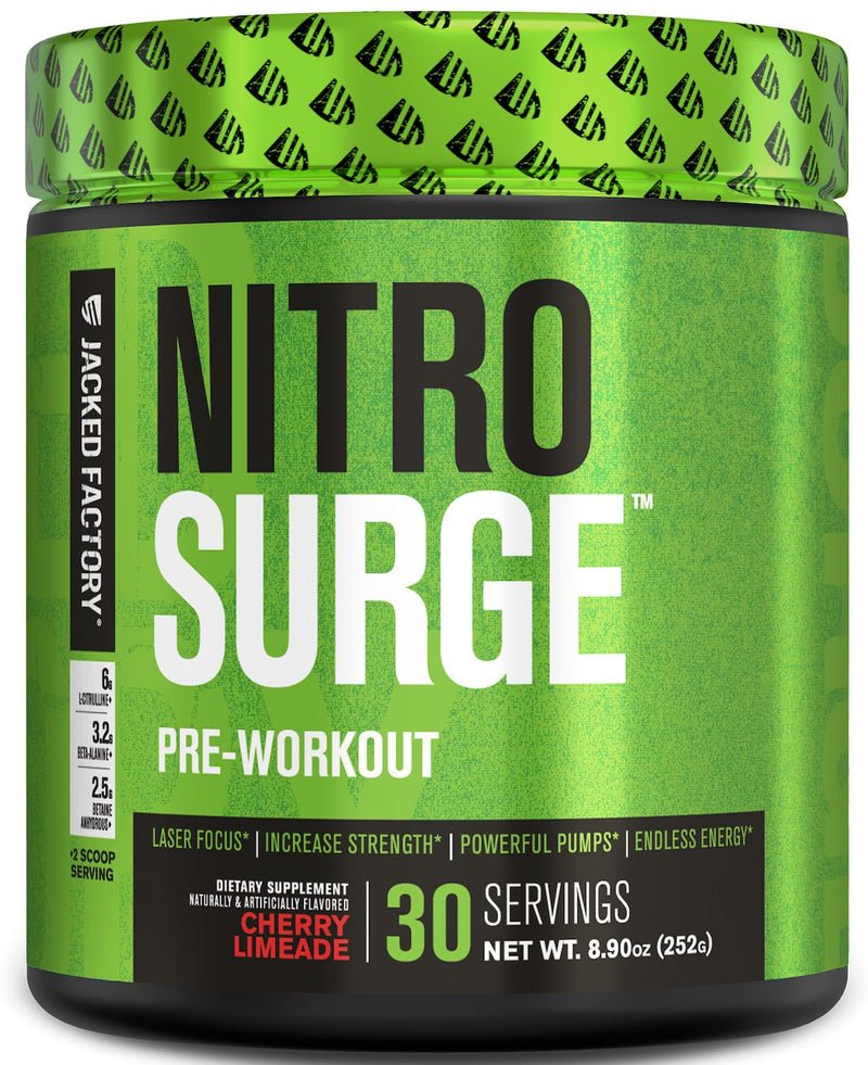 [Australia] - Jacked Factory NITROSURGE Pre Workout Supplement - Endless Energy, Instant Strength Gains, Clear Focus, Intense Pumps - NO Booster & Preworkout Powder with Beta Alanine - 30 Servings, Cherry Limeade 30 Servings (Pack of 1) 